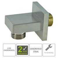 Boss&wessing BWS Luxe Messing Muur Doucheaansluiting Vierkant 1/2" Geborsteld Staal