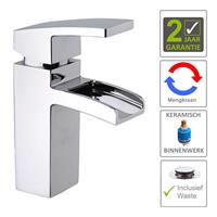Boss&wessing BWS Wastafelkraan Square met Waterval en Clickwaste Chroom