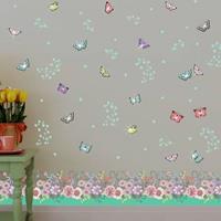 Walplus home decoratie sticker - zomer bloemen met vlinders en 20 swarovski kristallen