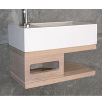 Luca Fonteintafel  met Open Schap Massief Eiken 35x18,5 cm Glans of Mat Wit (Kraangat links of rechts)