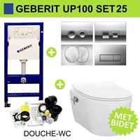 Geberit UP100 Toiletset set25 Idevit Alfa met Bidet Randloos met Delta drukplaat