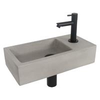 Fonteinset Differnz Jukon Rechthoek Rechts 38.5x18.5x9cm Beton Toiletkraan Zwart Sifon Plug