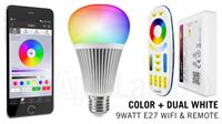 E27 RGB+Dual White 9 Watt Wi-Fi LED lampen. Complete set met Wifi Box en Remote!