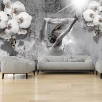 Fotobehang - Dansen met Orchideeën , wit grijs