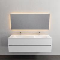 Zaro Valencia Solid Surface badmeubel 150cm mat wit 2 kraangaten dubbele spoelbak