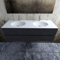 Zaro Sevilla Solid Surface badmeubel 150cm mat antraciet 2 kraangaten dubbele spoelbak