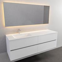 Zaro Valencia Solid Surface badmeubel 150cm mat wit 1 kraangat spoelbak links 4 lades