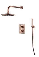 saniclear Copper inbouw regendouche met wandarm en 20cm hoofddouche geborsteld koper