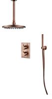 saniclear Copper inbouw regendouche met plafondarm en 30cm hoofddouche geborsteld koper