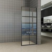 Aqua Splash Inloopdouche Zwart Black Met Handdoekbeugel 10 mm Nano Coating - 90x200 cm