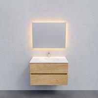 Zaro Sevilla Solid Surface badkamermeubel 80cm licht eiken 1 kraangat met 2 lades