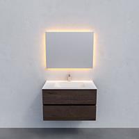 Zaro Valencia Solid Surface badkamermeubel 80cm donker eiken 1 kraangat met 2 lades