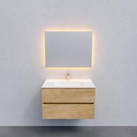 Zaro Valencia Solid Surface badkamermeubel 80cm licht eiken 1 kraangat met 2 lades