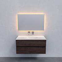 Zaro Sevilla Solid Surface badmeubel 100cm donker eiken zonder kraangat spoelbak midden met 2 lades
