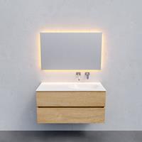 Zaro Sevilla Solid Surface badmeubel 100cm licht eiken zonder kraangat spoelbak rechts met 2 lades