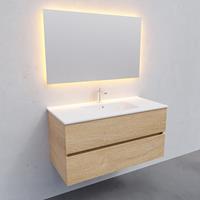 Zaro Malaga badmeubel 100cm licht eiken 1 kraangat spoelbak midden met 2 lades