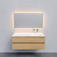 Zaro Sevilla Solid Surface badmeubel 120cm licht eiken zonder kraangat spoelbak rechts met 2 lades