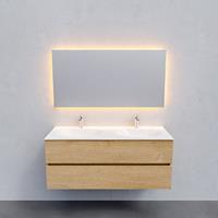 Zaro Sevilla Solid Surface badmeubel 120cm licht eiken 2 kraangaten dubbele spoelbak met 2 lades