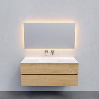 Zaro Valencia Solid Surface badmeubel 120cm licht eiken zonder kraangat spoelbak midden met 2 lades