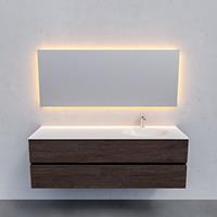 Zaro Sevilla Solid Surface badmeubel 150cm donker eiken 1 kraangat spoelbak rechts met 2 lades