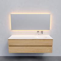 Zaro Sevilla Solid Surface badmeubel 150cm licht eiken zonder kraangat spoelbak rechts met 2 lades