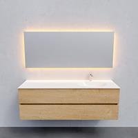 Zaro Sevilla Solid Surface badmeubel 150cm licht eiken 1 kraangat spoelbak rechts met 2 lades