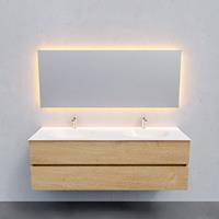 Zaro Sevilla Solid Surface badmeubel 150cm licht eiken 2 kraangaten dubbele spoelbak met 2 lades