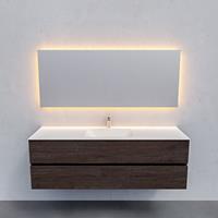 Zaro Valencia Solid Surface badmeubel 150cm donker eiken 1 kraangat spoelbak midden met 2 lades