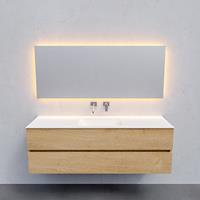 Zaro Valencia Solid Surface badmeubel 150cm licht eiken zonder kraangat spoelbak midden met 2 lades