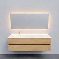 Zaro Valencia Solid Surface badmeubel 150cm licht eiken 1 kraangat spoelbak links met 2 lades