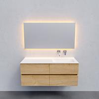 Zaro Valencia Solid Surface badmeubel 120cm licht eiken zonder kraangat spoelbak rechts met 4 lades