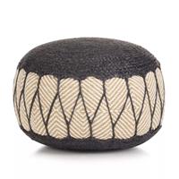 Poef geweven/gebreid 50x30 cm jute katoen blauw