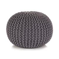 Poef handgebreid 50x35 cm katoen grijs