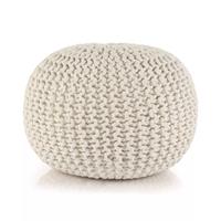 Poef handgebreid 50x35 cm katoen wit
