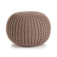 Poef handgebreid 50x35 cm katoen bruin