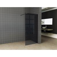 Mueller Slimline inloopdouche 90cm rookglas anti-kalk incl mat zwart profiel & stang