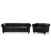 Woonkamerset fluweel zwart CHESTERFIELD