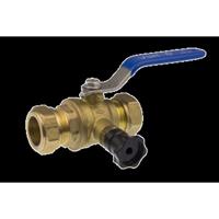Premium kogelkraan 2x knel 15 mm met aftap, messing