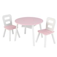 KidKraft Set met Ronde Opbergtafel en Stoelen - Wit en Roze