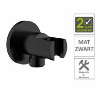 Boss&wessing AQS Doucheaansluiting Luxe Rond Met Opsteek 1/2" Messing Mat Zwart 