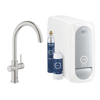 Grohe Blue Home 1-gats keukenkraan Duo C-uitloop starterkit Chilled & Sparkling, chroom