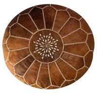 Poufs&Pillows Wood Brown Ronde Leren Poef