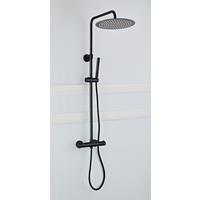 saniclear Nero mat zwart opbouw regendouche 30cm met thermostaatkraan en staafhanddouche