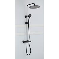 saniclear Nero mat zwart opbouw regendouche 30cm met thermostaatkraan en 3 standen handdouche