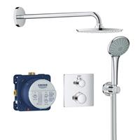 Grohe Grohtherm Perfect showerset compleet m. hand- en hoofddouche met inbouw douchekraan thermostatisch rechthoekig chroom 34734000