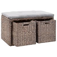 vidaXL Bankje met 2 manden 71x40x42 cm zeegras grijs