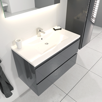 Sanigoods Sally badkamermeubel 80cm grijs glans met keramische wastafel rechthoek