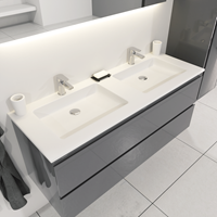 Sanigoods Sally badkamermeubel 120cm grijs glans met dubbele Solid Surface wastafel rechthoek