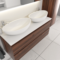 Sanigoods Sally badkamermeubel 120cm donker eiken met dubbele Solid Surface waskom ovaal