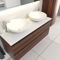 Sanigoods Sally badkamermeubel 120cm donker eiken met dubbele Solid Surface waskom rond
